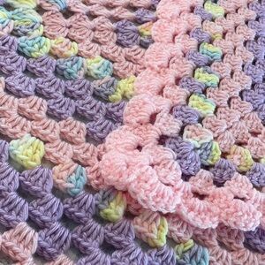 New Hand Crafted Pastel Pink, Lavender & Yellow Crochet Baby Blanket